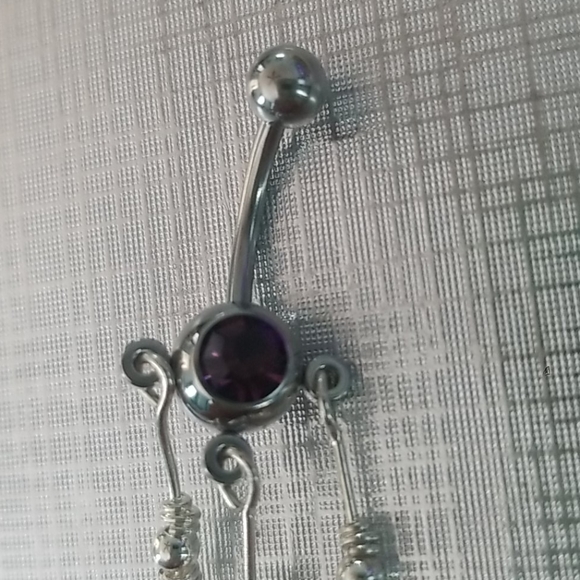 New Hanging Navel Belly Button Ring Purple Glass - Picture 2 of 3